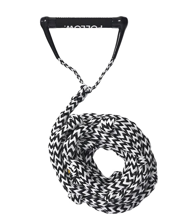 Follow Surf Package Black/White - top view of the 24ft wakesurf rope and padded handle combo