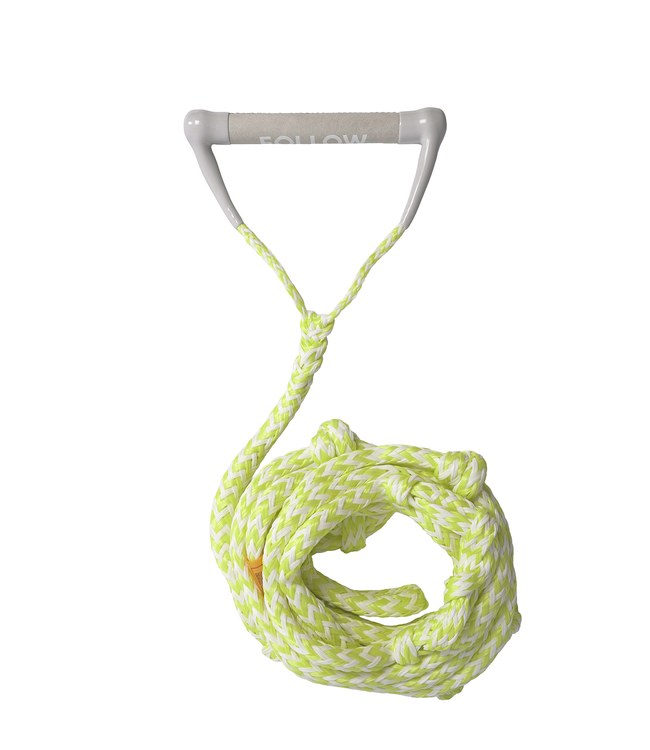 Follow Surf Package Fluro Yellow - top view of the 24ft wakesurf rope and padded handle combo