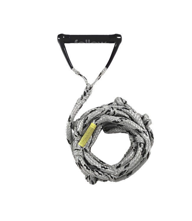 Follow Surf Package in Black Grey - 24ft wakesurf rope and 10in suede grip handle with foam-filled floating bars