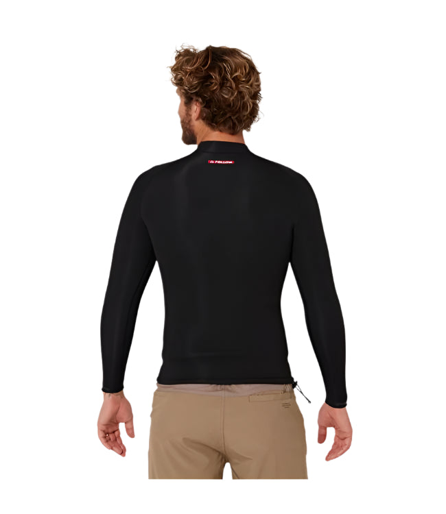 Follow P1 Mens 1mm Heater Top Black - back view showing the flatlock-seam neoprene top
