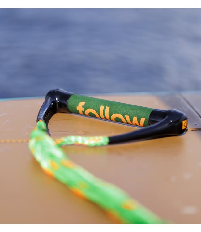 Follow Surf Package in Olive Orange - close detail of narrow circle suede grip and injected foam-filled bar