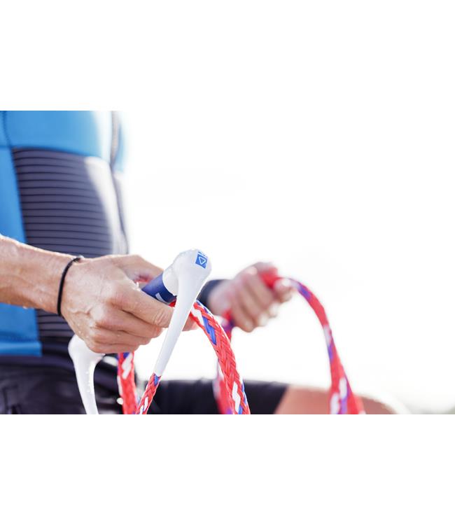 Follow Surf Package in Navy Red - close detail of suede grip handle and foam-filled bar construction