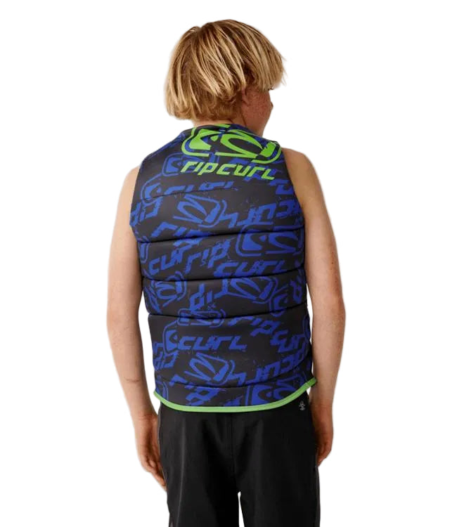 Rip Curl Dawn Patrol Black/Blue Boys Life Vest - secondary view showing full vest profile for young water skiers