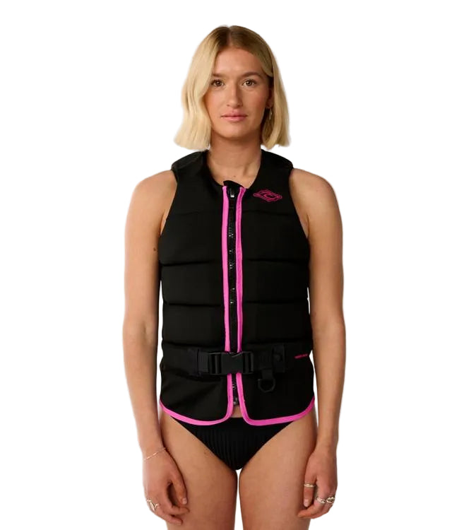 Rip Curl Dawn Patrol Black/Pink Womens Life Vest - primary front view showing Level 50S certified neoprene PFD