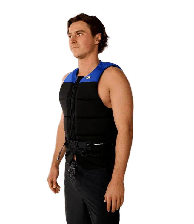 Rip Curl Dawn Patrol Black/Blue Mens Life Vest - side view showing vest silhouette and neoprene thickness