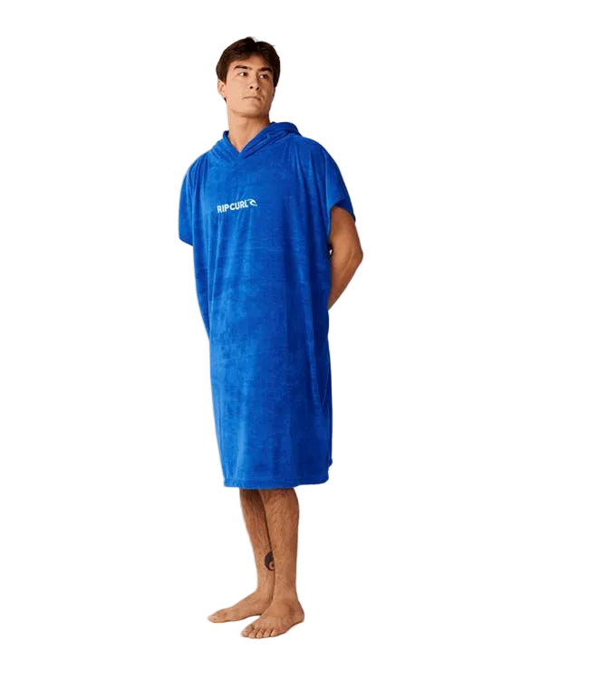 Rip Curl Microfibre Hooded Towel Electric Cobalt - front view showing hooded design with sleeves and side splits