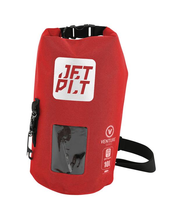 Jetpilot Venture 10L Red Drysafe Bag front view showing high-vis roll-top closure