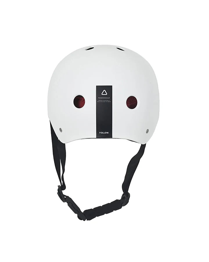 Follow Pro Wake Helmet White - side view showing the low-profile wake helmet shell and vents