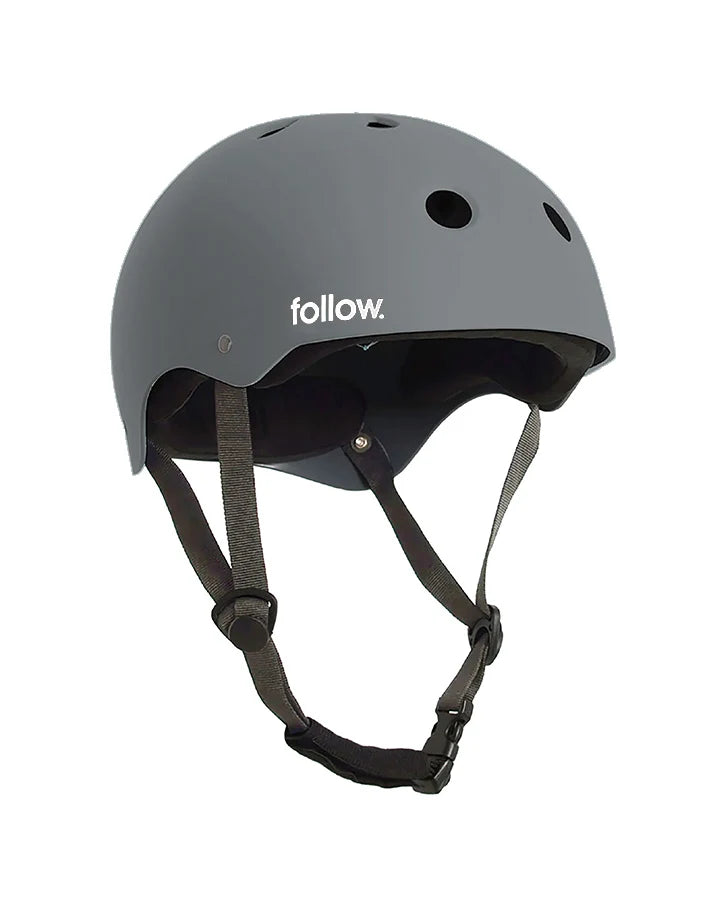 Follow Safety First Wake Helmet Charcoal - front view of the soft EVA wakeboard cable helmet