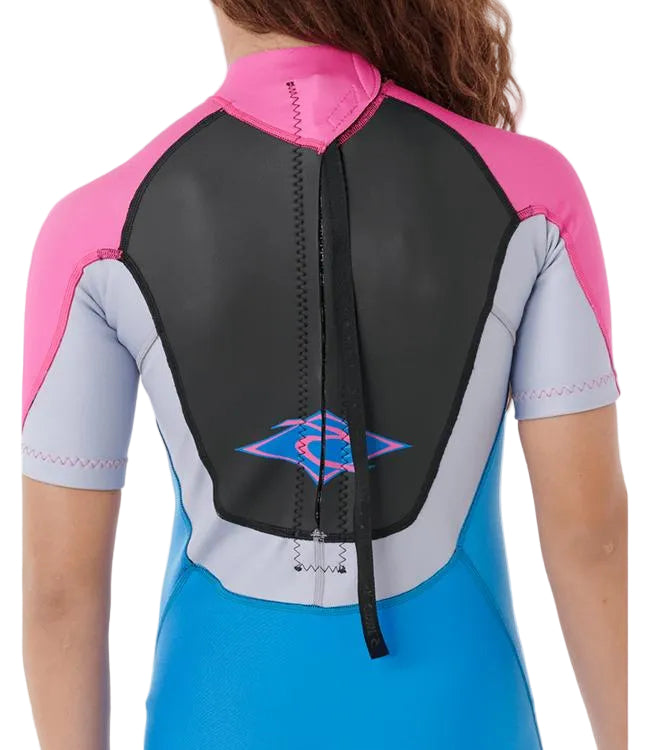 Rip Curl Omega Pink Girls Springsuit - detail shot of back zip closure and collar fit