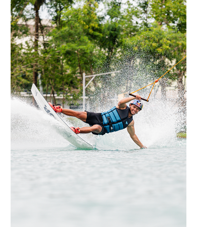 Jetpilot Raph X1 Deep Teal Mens Life Vest alternate wakeboard action shot mid-ride