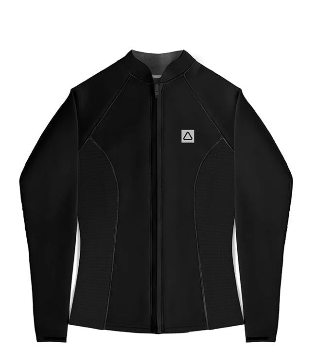 Follow Womens Wetty Top Black - front view of the ripstop neoprene heater top for warmth on the water
