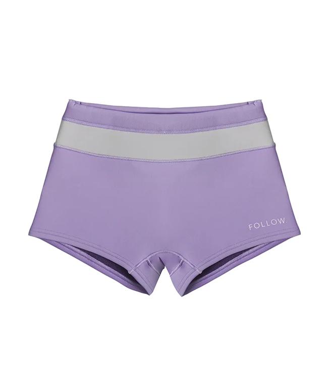 Follow Womens Wetsuit Shorts Purple - front view of the neoprene shorts that protect against water entry in falls