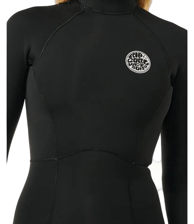 Rip Curl G-Bomb 2mm Black Womens Springsuit - back view showing back zip entry and neoprene panel layout