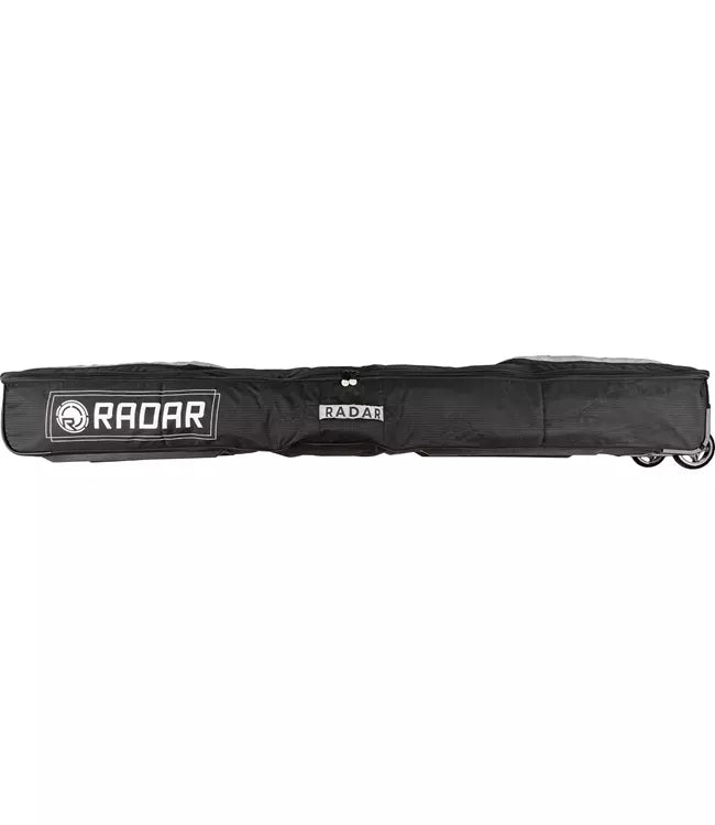 Radar Team Wheelie Ski Bag side view — padded roller bag profile with skateboard wheels at the base