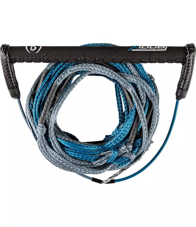 Ronix 727 Foil Rope and Handle - 77.5ft low-stretch PE mainline with 14in hide grip handle laid out for foil use