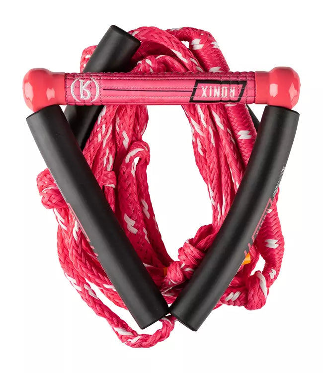 Ronix Womens Stretch Surf Rope and Handle - alternate angle of Lycra grip handle and 4-section mainline