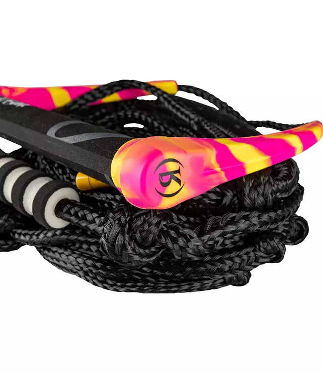Ronix Silicone Surf Rope and Handle in Tropical Swirl - alternate angle showing 11in handle and bungee