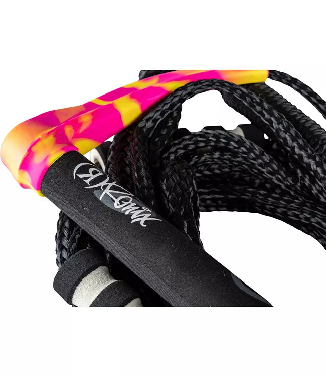 Ronix Silicone Surf Rope and Handle in Tropical Swirl - close detail of silicone endcap and hide grip