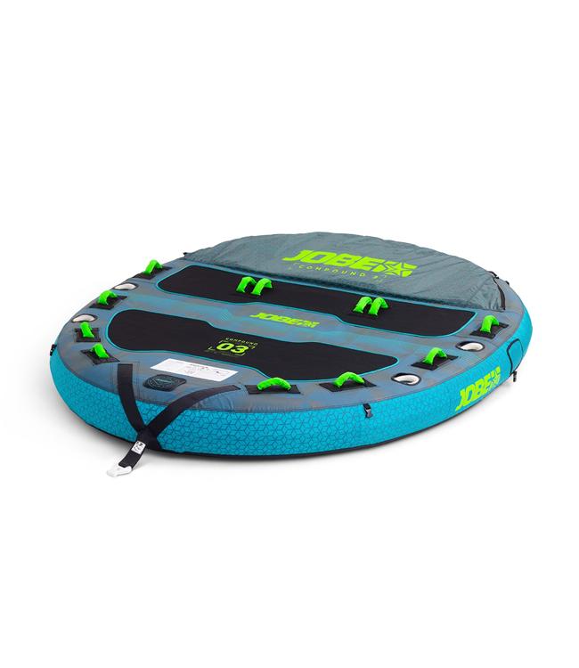 Jobe Compound 3-person ski tube - alternate angle with backrest deflated for flat deck mode