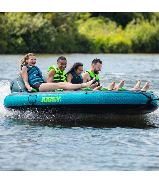 Jobe Compound 4-person ski tube - action shot of four riders in flat deck mode