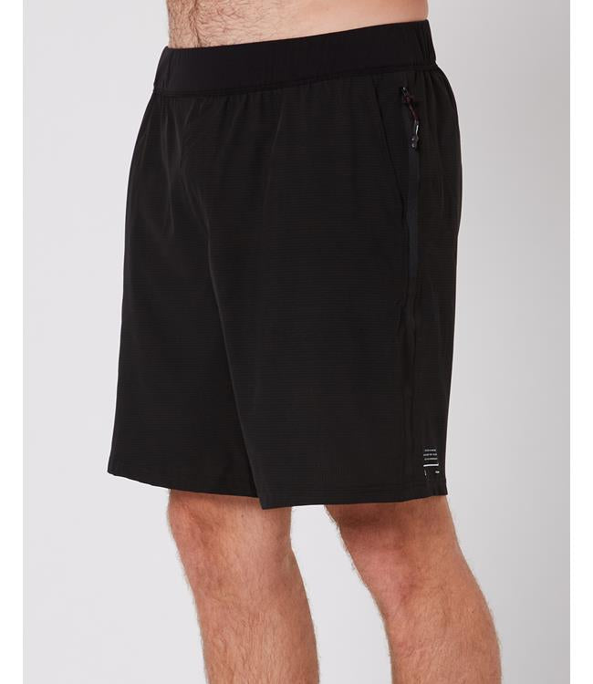 Follow Tech Shorts Black Mens - side view of the stretch quick-dry board short fabric