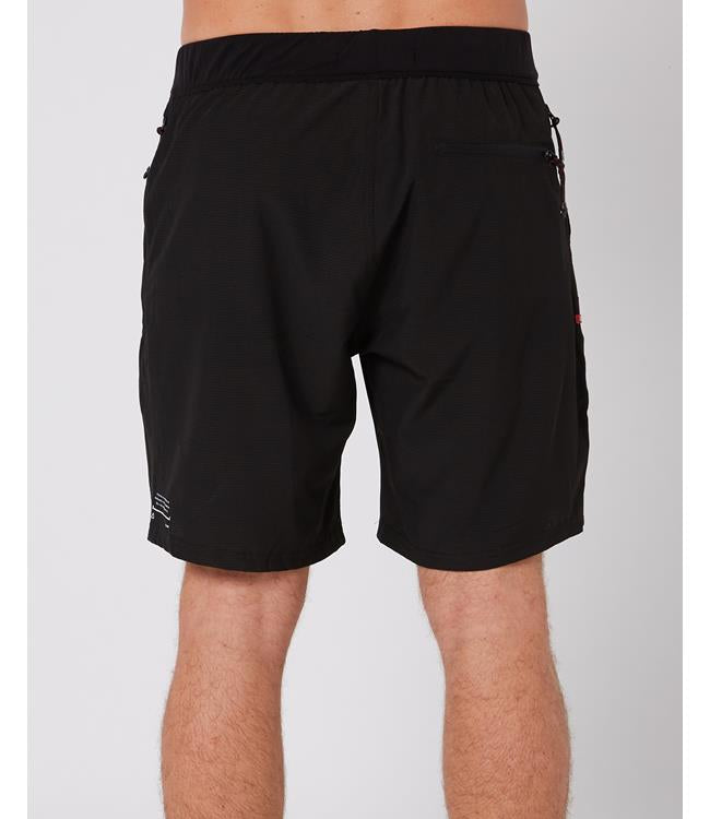 Follow Tech Shorts Black Mens - detail of the waistband drawcord and side pocket