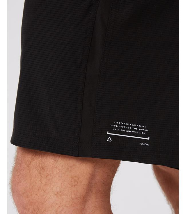 Follow Tech Shorts Black Mens - view of the back pocket and elastic waistband detail