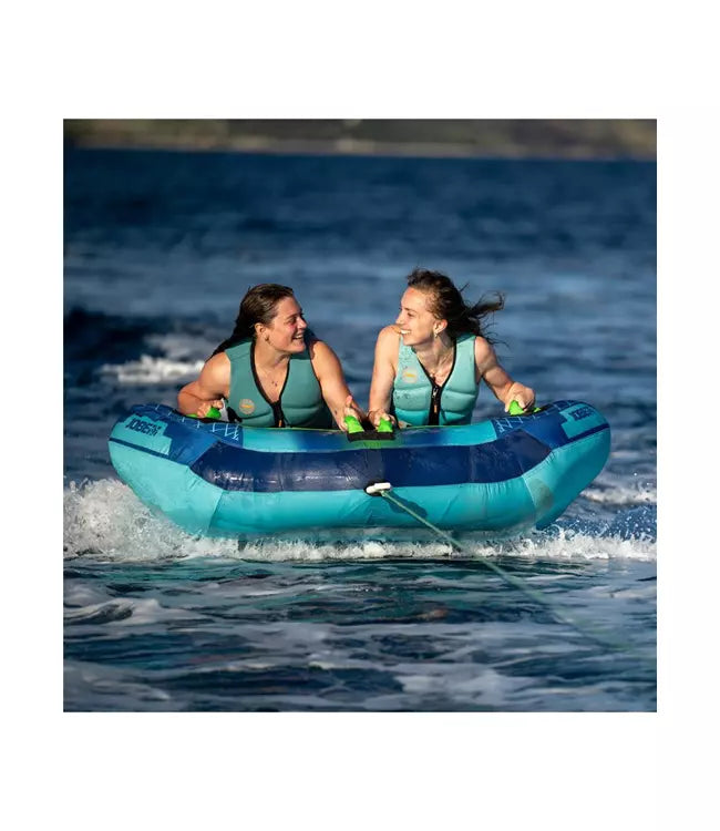 Jobe Airstream 2-person ski tube - close detail of double-stitched nylon seams and webbing handles