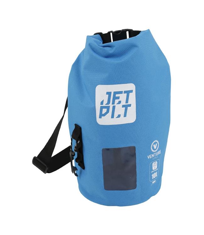 Jetpilot Venture 10L Blue Drysafe Bag front view showing roll-top closure and welded seams