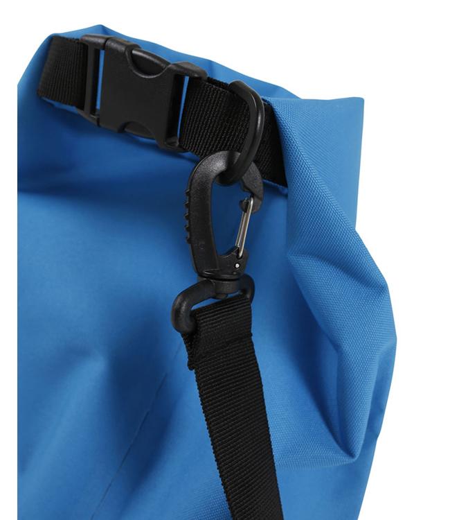 Jetpilot Venture 10L Blue Drysafe Bag detail close-up of roll-top fold and buckle
