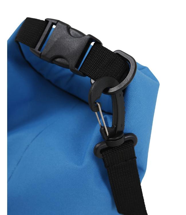 Jetpilot Venture 5L Blue Drysafe Bag detail close-up of roll-top fold and buckle