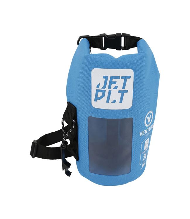 Jetpilot Venture 2L Blue Drysafe Bag front view showing roll-top closure and welded seams