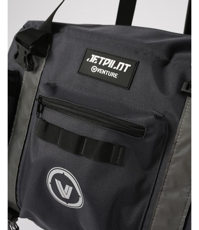 Jetpilot Venture Charcoal Soft Esky alternate angle showing external pocket and brand stamp