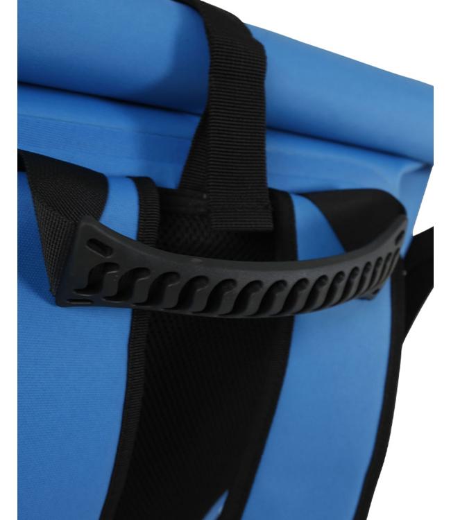 Jetpilot Venture 50L Blue Waterproof Bag detail close-up of roll-top buckle hardware