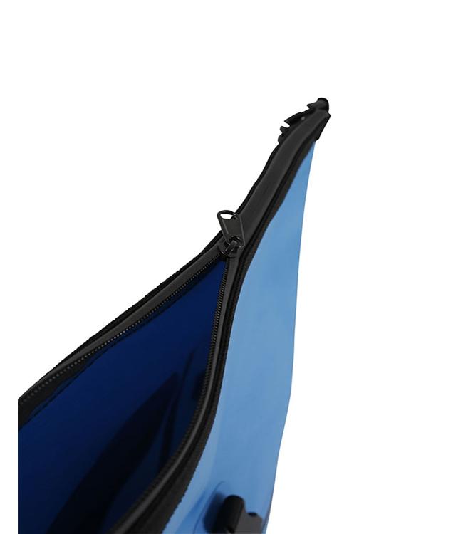 Jetpilot Venture 50L Blue Waterproof Bag rear view showing shoulder straps and back panel
