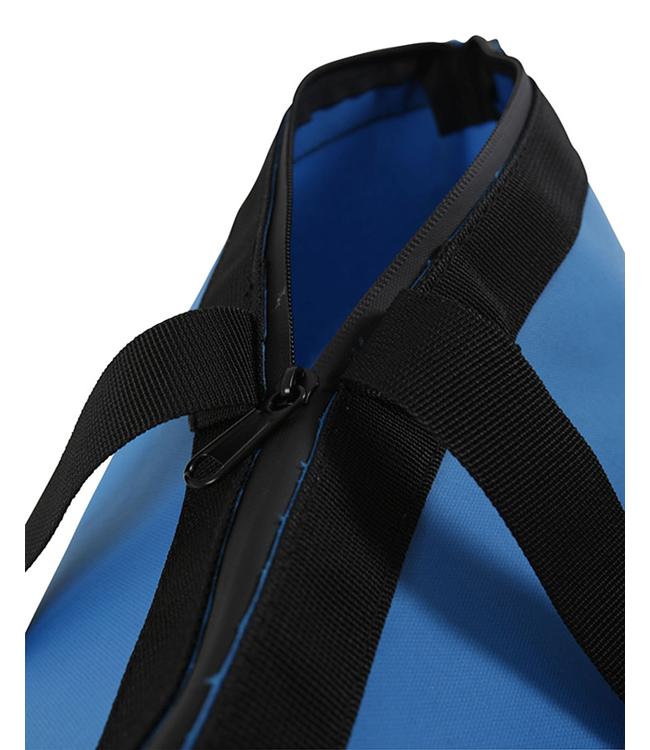 Jetpilot Venture 70L Blue Oversize Tote side angle showing external pocket and brand panel