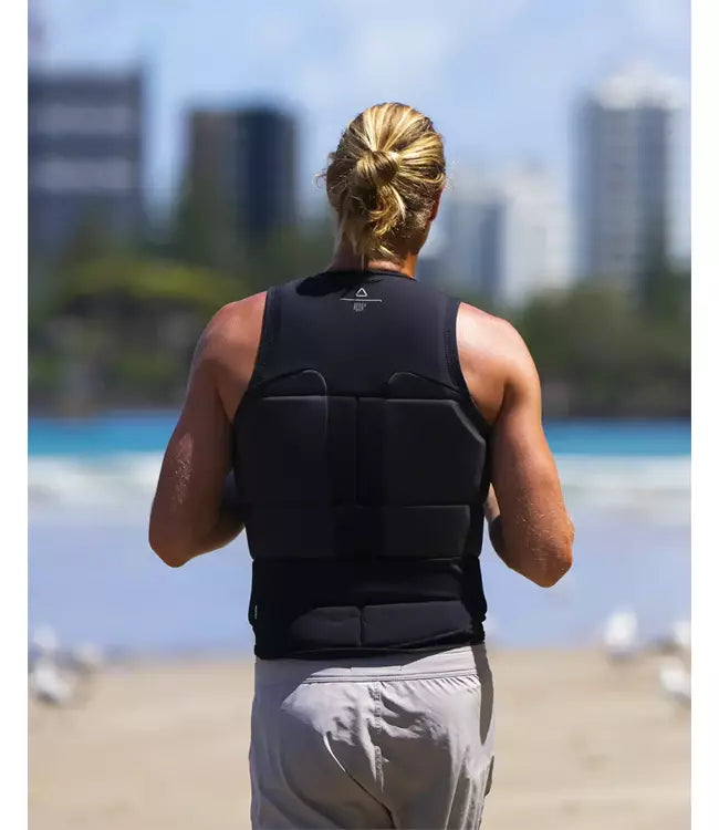 Follow Global Black Mens Life Vest on a rider carving across the wake on flat water