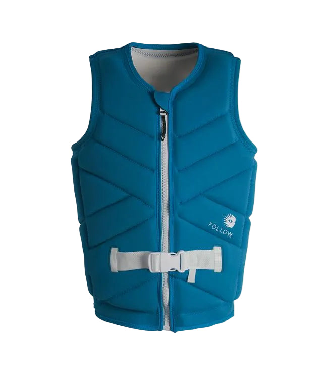 Follow Atlantis Blue Womens Life Vest - front view of Level 50S certified segmented foam flex panels