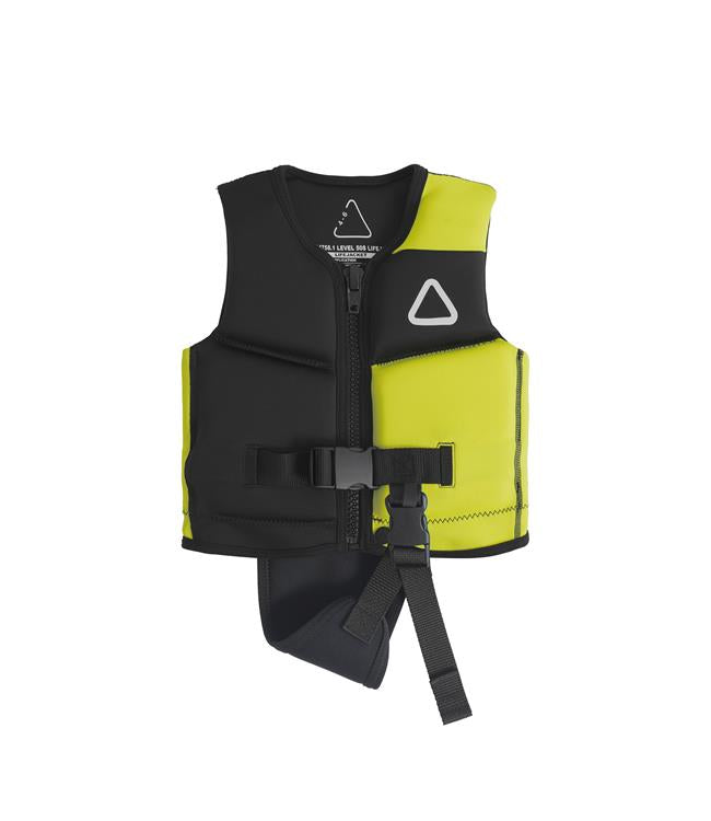 Follow Corp Infant Yellow Life Vest for kids - detail of the safety buckle and grab strap