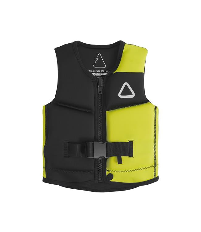 Follow Corp Junior Yellow Life Vest for kids - front view of Level 50S certified foam buoyancy panels