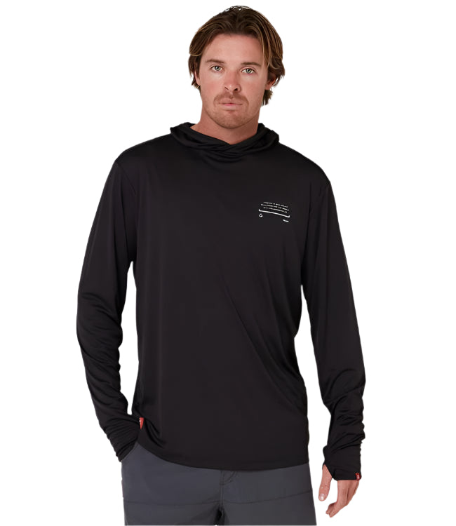 Follow Sun Hood Long Sleeve Black Mens - front view of the hooded UV sun protection top