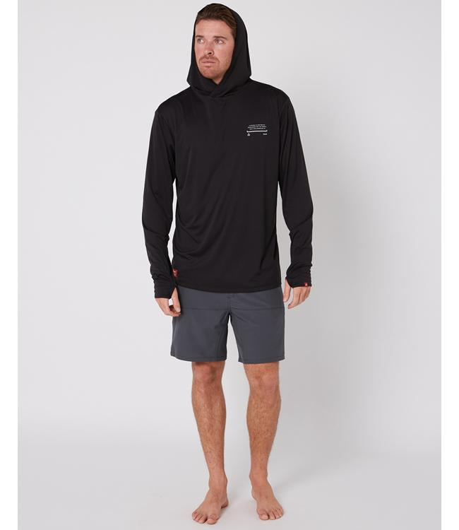 Follow Sun Hood Long Sleeve Black Mens - close detail of the quick-dry UV-protective fabric