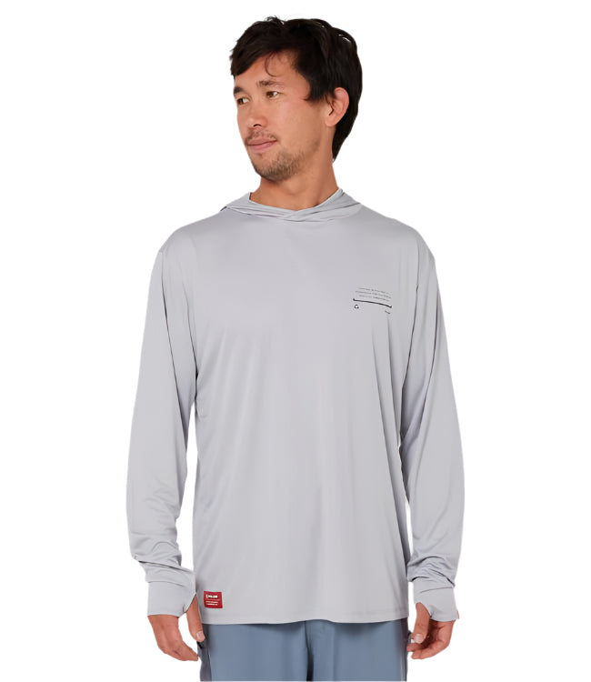 Follow Sun Hood Long Sleeve Light Grey Mens - front view of the hooded UV sun protection top