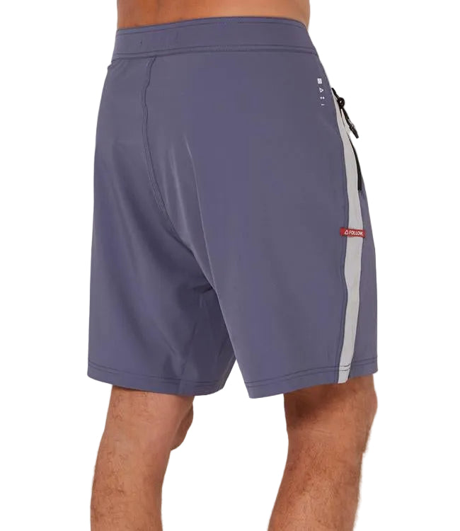 Follow Water Boardies Alloy Mens - angled view of the leg and stretch boardshort fabric