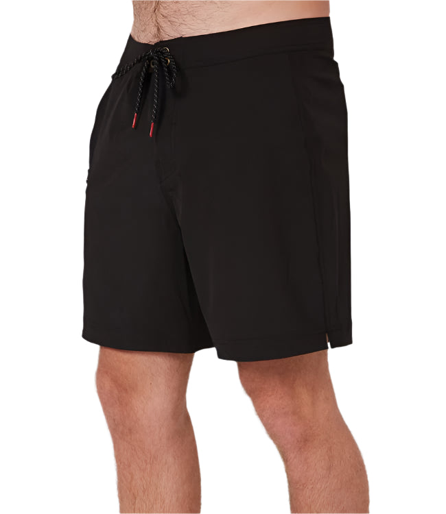 Follow Water Boardies Black Mens - front studio view of the polyester-spandex stretch boardshorts