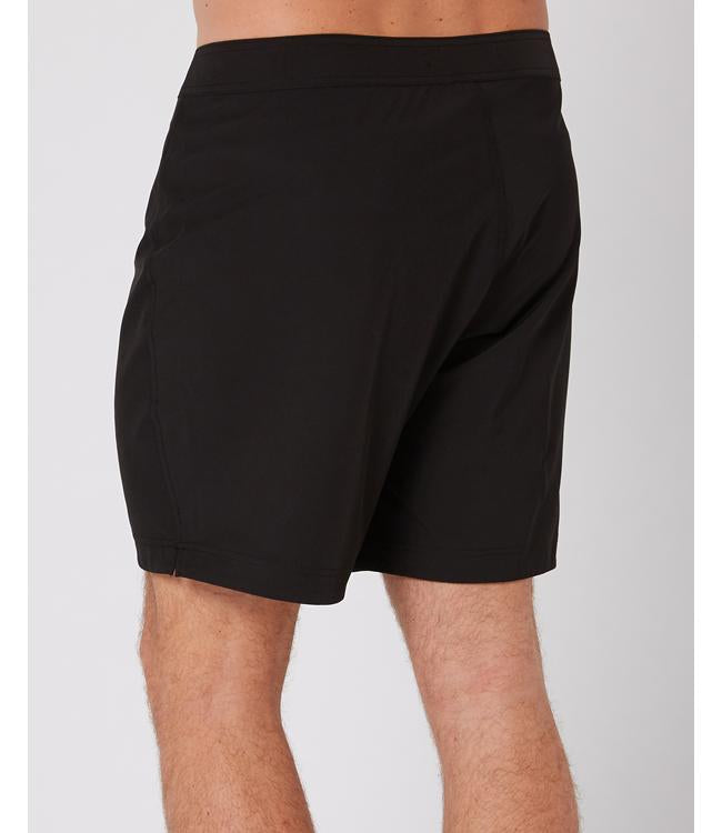 Follow Water Boardies Black Mens - angled view of the leg and stretch boardshort fabric