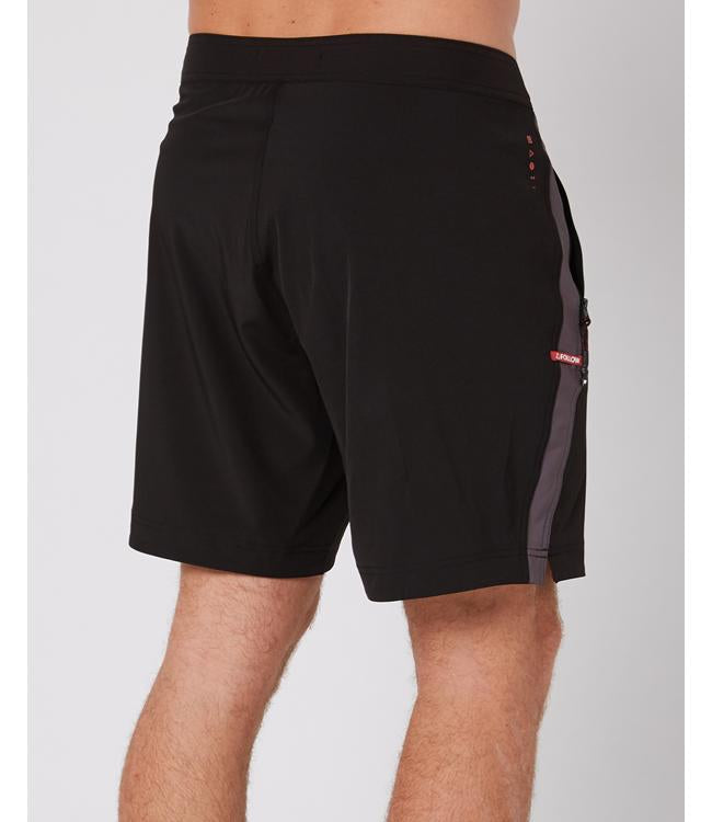 Follow Water Boardies Black Mens - detail of the waistband drawcord and side seam