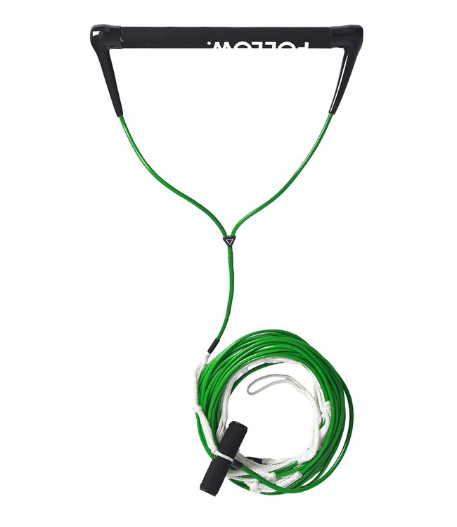 Follow Pro Package Green - top view of the 75ft non-stretch wake rope and 15-inch handle combo
