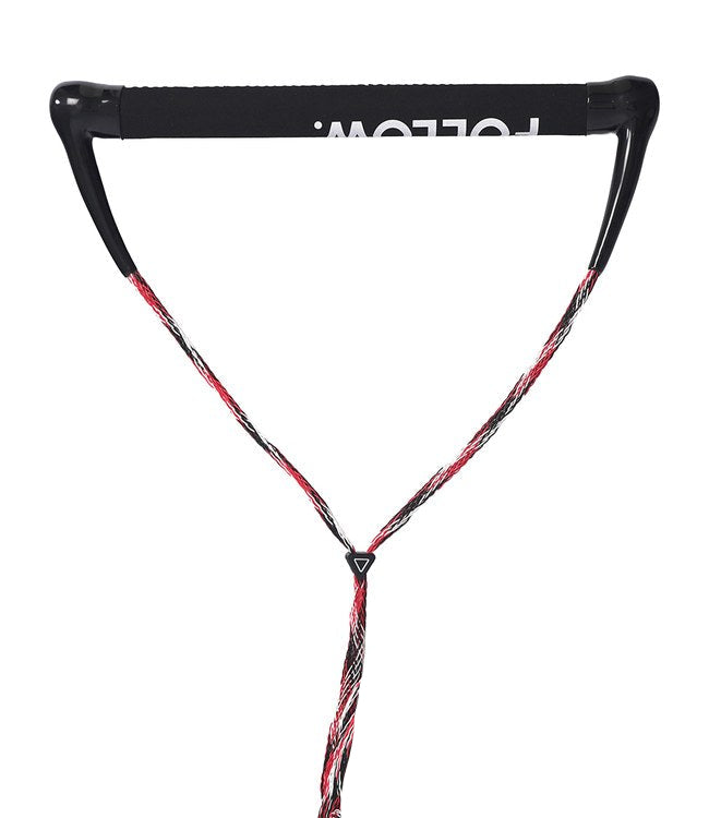 Follow Team Wake Handle Red/Oval - studio view of the 15-inch narrow suede wakeboard handle